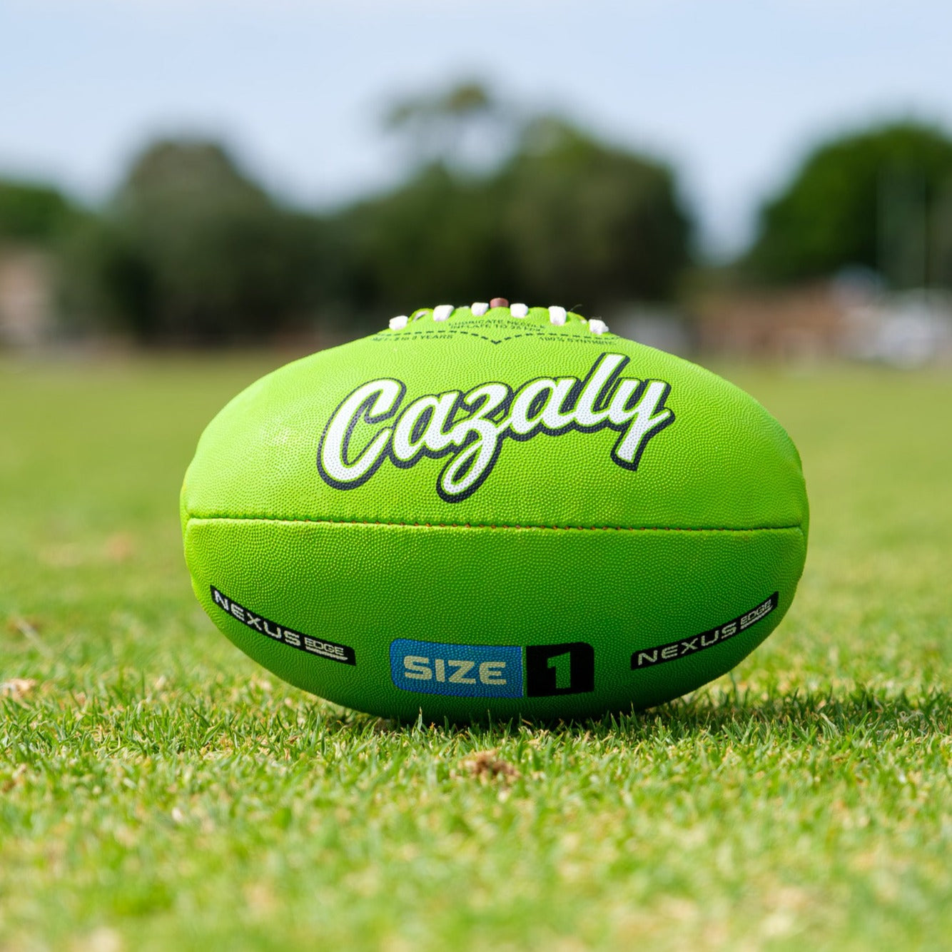 The Nexus Edge Cazaly ball on a grassy AFL oval